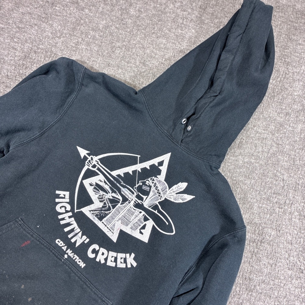 Fightin Creek CDA Nation Hoodie Men Small Black Port & Company Distressed Native